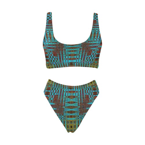 Technoid Pattern Sport Top & High-Waisted Bikini Swimsuit (Model S07)