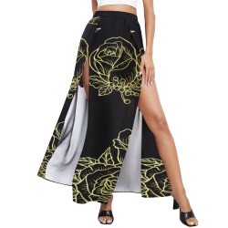 Golden Roses High Slit Long Beach Dress (Model S40)