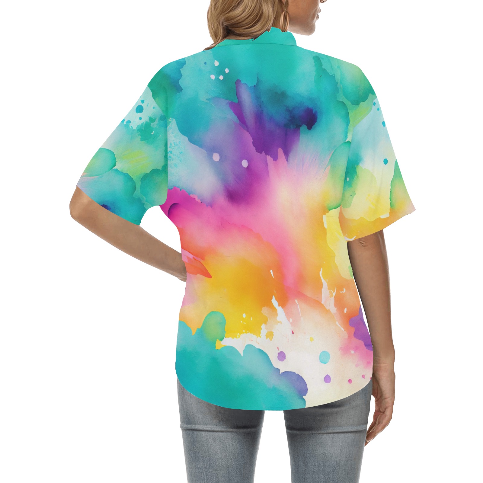 Tie-Dye Watercolor 3 All Over Print Hawaiian Shirt for Women (Model T58)