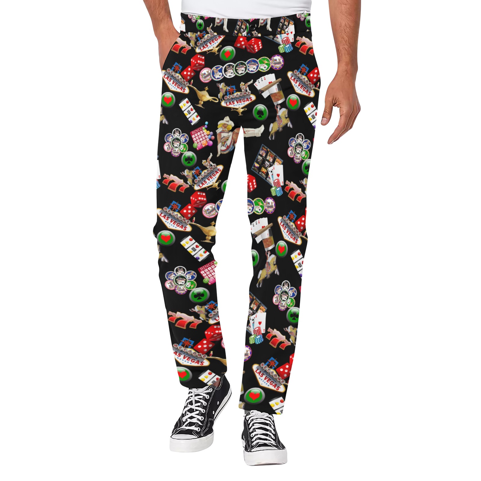 Gamblers Delight on Black Men's All Over Print Casual Trousers (Model L68)