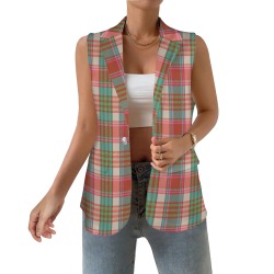 Red Checkered Radiance Women's Sleeveless Blazer (Model H71)