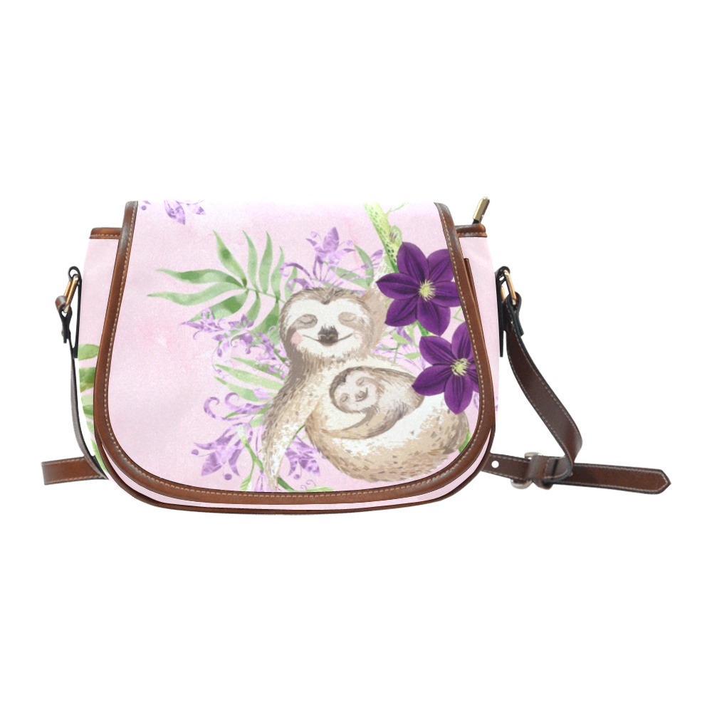 Pink Sloth Purse Saddle Bag/Small (Model 1649) Full Customization