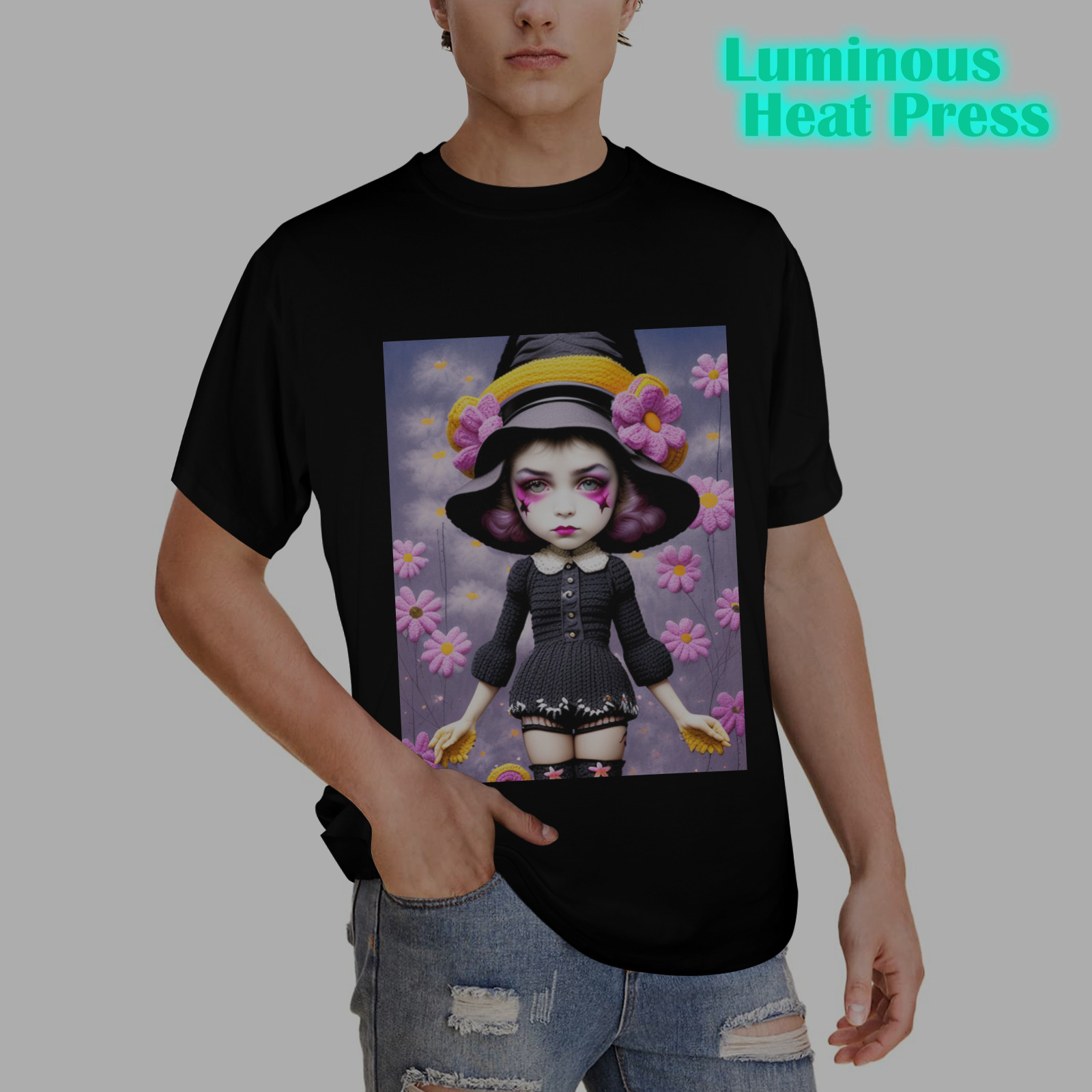 halloween witch gothic girl 3 Men's Glow in the Dark T-shirt (Front Printing)