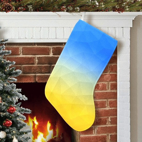 Ukraine yellow blue geometric mesh pattern Christmas Stocking (Without Folded Top)