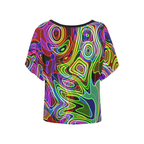 Abstract Retro Neon Pattern Background Design Women's Batwing-Sleeved Blouse T shirt (Model T44)