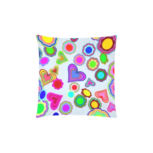 Groovy Hearts Flowers Pattern Blue Custom Zippered Pillow Cases 16"x16" (Two Sides)