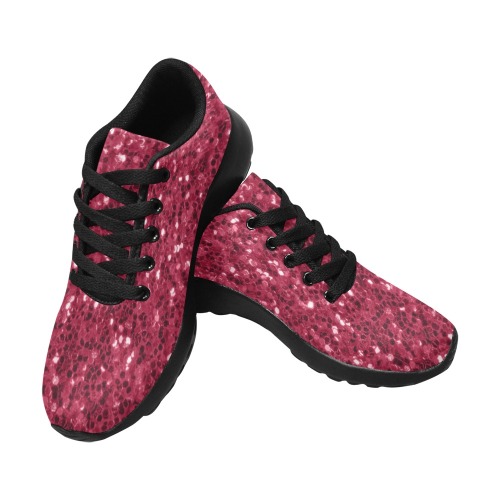 Magenta dark pink red faux sparkles glitter Kid's Running Shoes (Model 020)