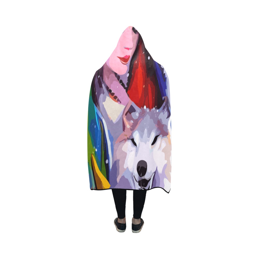 snow-queen-wolf-003-90sq Hooded Blanket 50''x40''