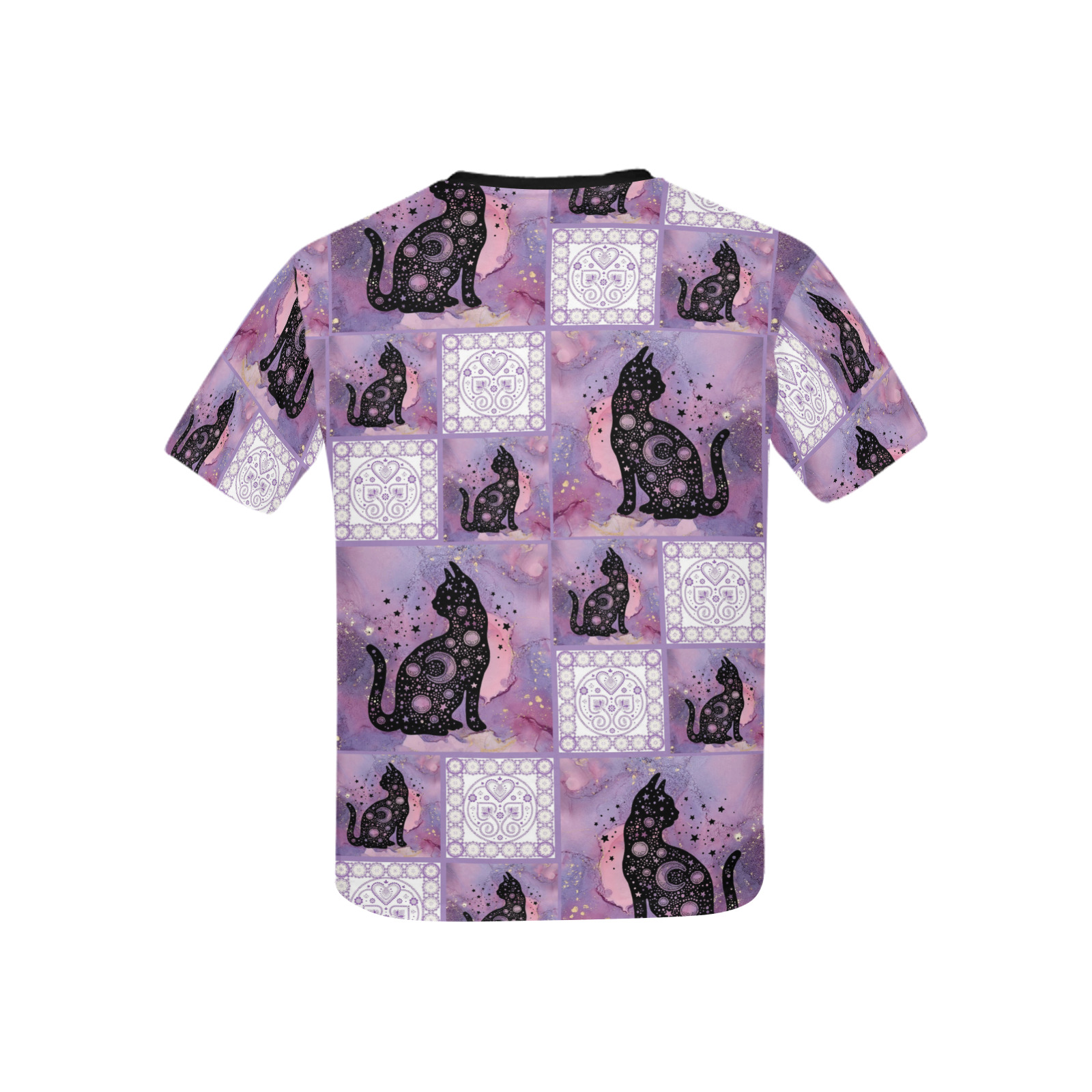Purple Cosmic Cats Patchwork Pattern Kids' All Over Print T-shirt (USA Size) (Model T40)