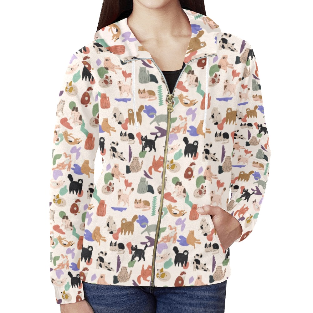More cats 2 All Over Print Full Zip Hoodie for Women (Model H14)