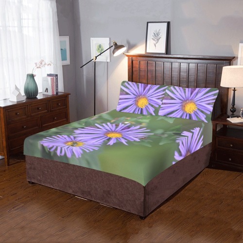 Purple Flowers 3-Piece Bedding Set