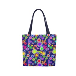 Groovy Hearts and Flowers Blue Canvas Tote Bag (Model 1657)