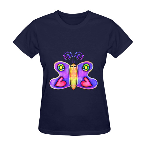 Lilac Watercolor Butterfly Doodle Cartoon Sunny Women's T-shirt (Model T05)