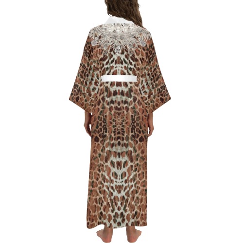 leopard 8- round neck silver-back Long Kimono Robe