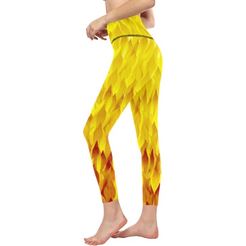 Fire and Flames Pattern All Over Print High-Waisted Leggings (Model L36)