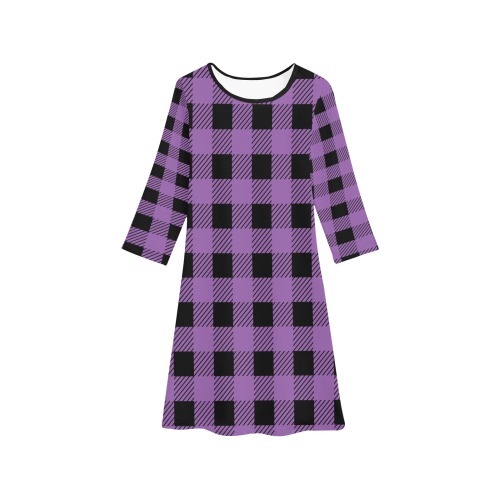 Buffalo Plaid - Purple Girls' Long Sleeve Dress (Model D59)
