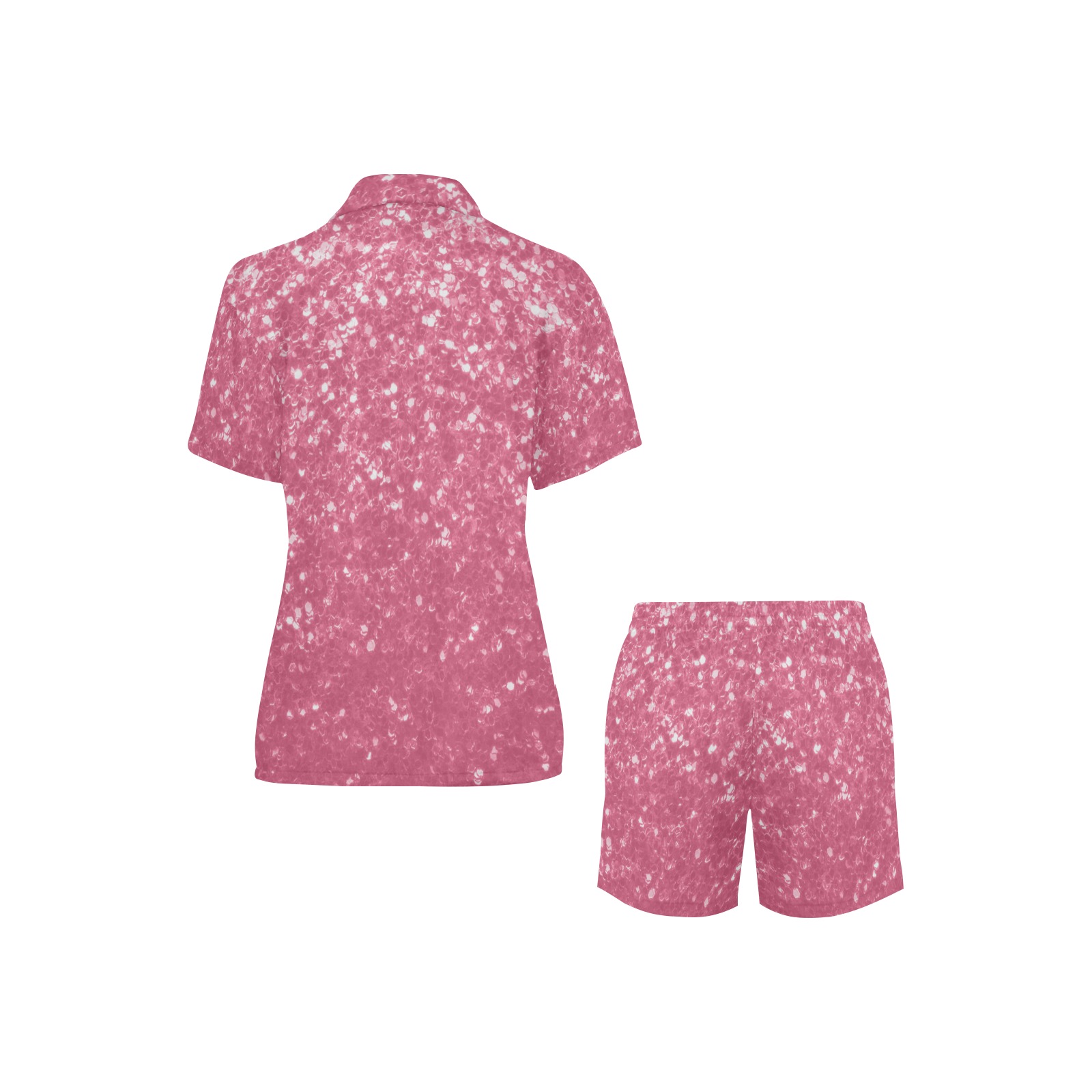 Magenta light pink red faux sparkles glitter Women's V-Neck Short Pajama Set