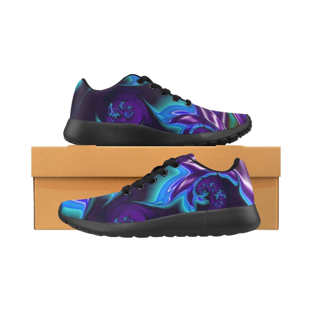 Aqua Blue and Purple Flowers Fractal Abstract Men’s Running Shoes (Model 020)