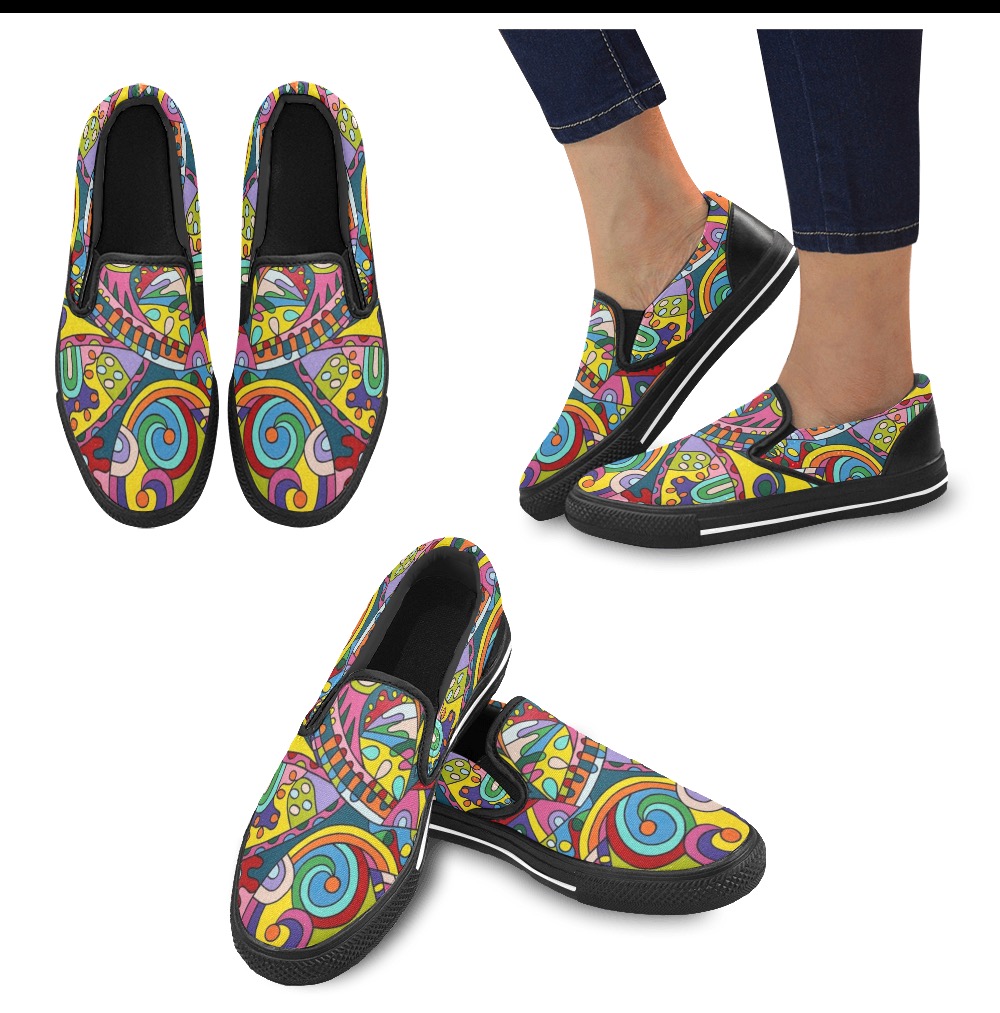 Recycle Black Women's Slip-on Canvas Shoes (Model 019)