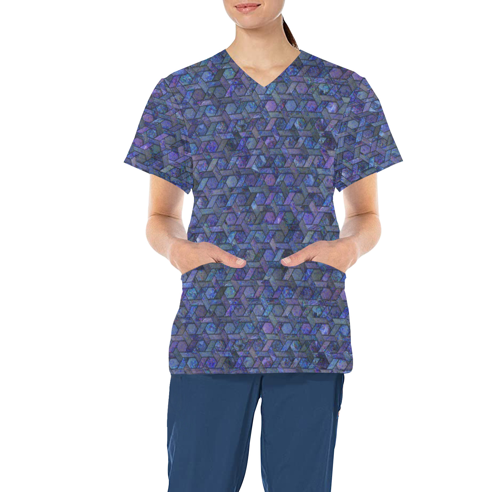 Pink and Purple Tiles Geometric pattern Children's Ward All Over Print Scrub Top