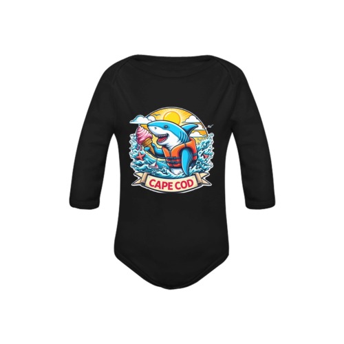 CAPE COD-GREAT WHITE EATING ICE CREAM 7 Baby Powder Organic Long Sleeve One Piece (Model T27)