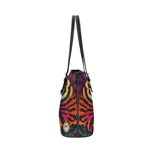 psychedelic tiger print Leather Tote Bag/Large (Model 1651)