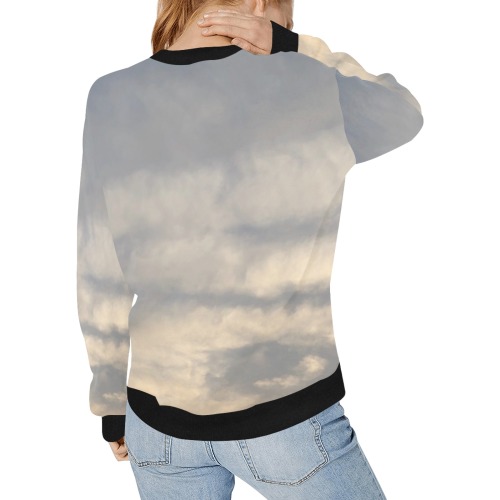 Rippled Cloud Collection Women's Rib Cuff Crew Neck Sweatshirt (Model H34)