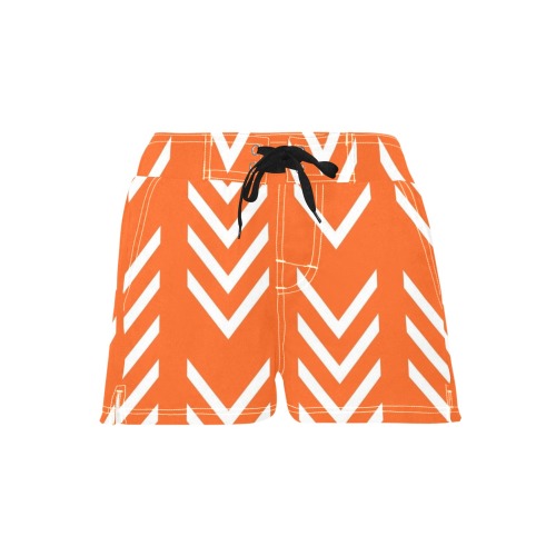 Vintage Geometric Orange and White Arrows Women's Casual Board Shorts (Model L54)
