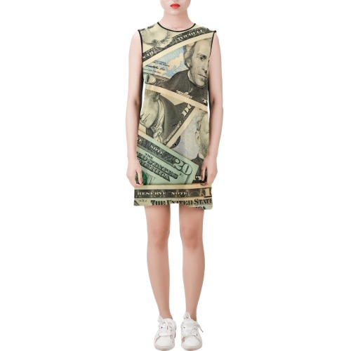 US PAPER CURRENCY Sleeveless Round Neck Shift Dress (Model D51)