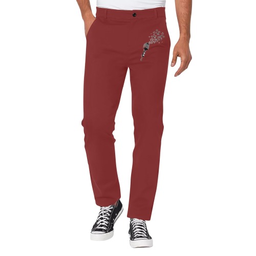 Maroon Men's All Over Print Casual Trousers (Model L68)