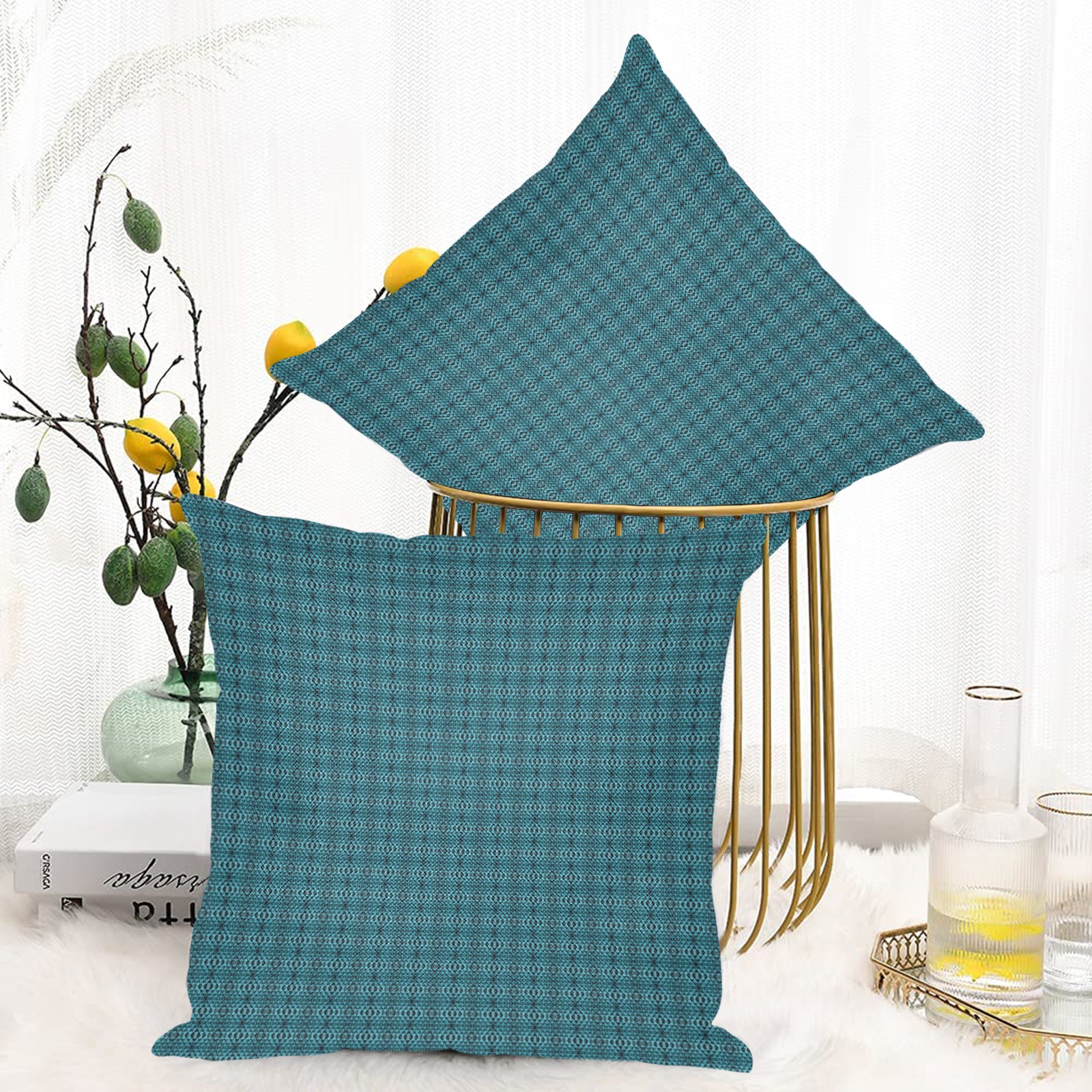 green repeating pattern Linen Zippered Pillowcase 18"x18"(One Side&Pack of 2)