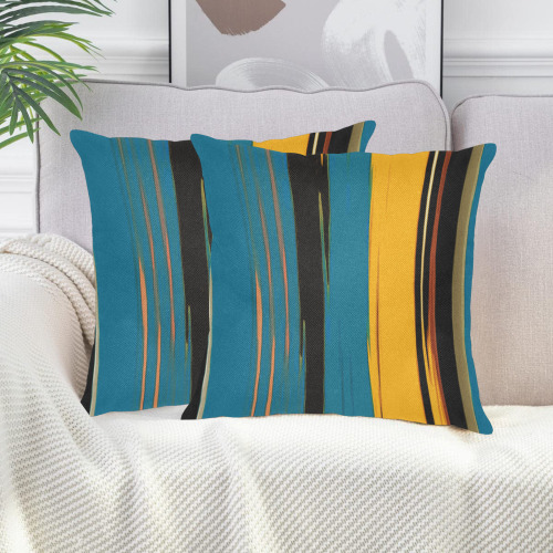 Black Turquoise And Orange Go! Abstract Art Linen Zippered Pillowcase 18"x18"(Two Sides&Pack of 2)