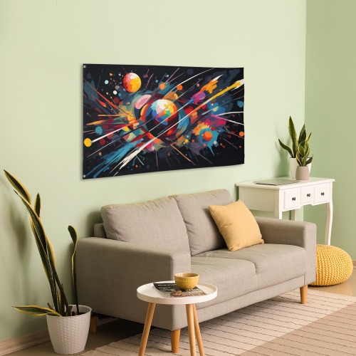 Planets and stars in deep space cool abstract art House Flag 56"x34.5"
