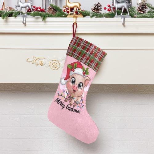 Merry Oinkmas Sequin Christmas Stocking