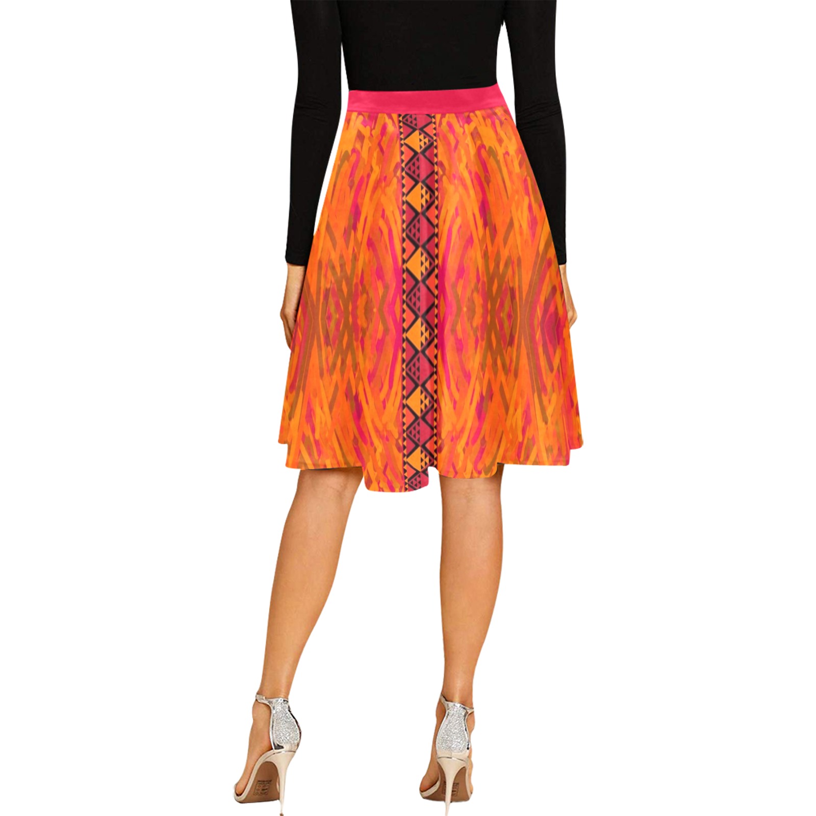 Autumn Abstract Garden Melete Pleated Midi Skirt (Model D15)