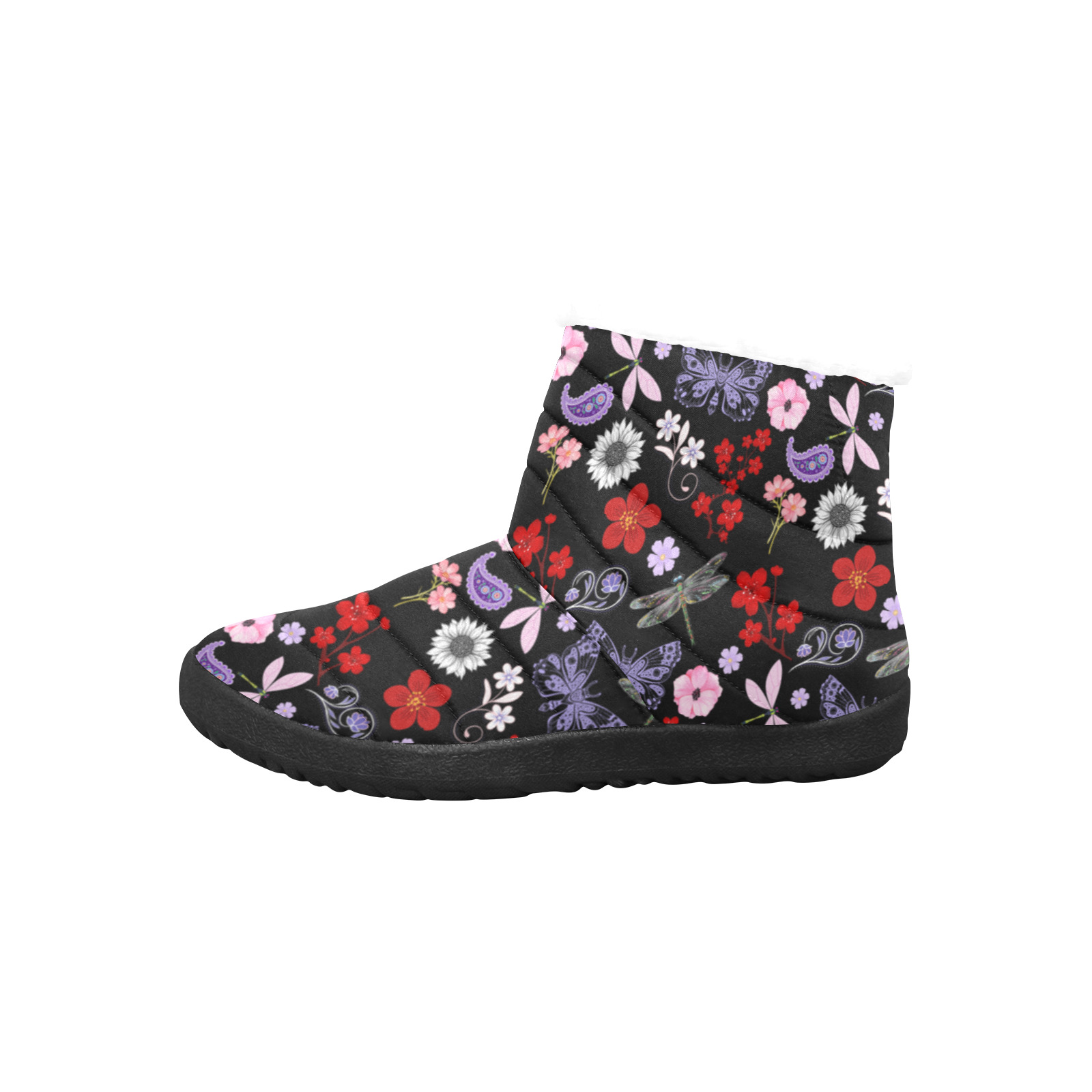 Black, Red, Pink, Purple, Dragonflies, Butterfly and Flowers Design Women's Cotton-Padded Shoes (Model 19291)