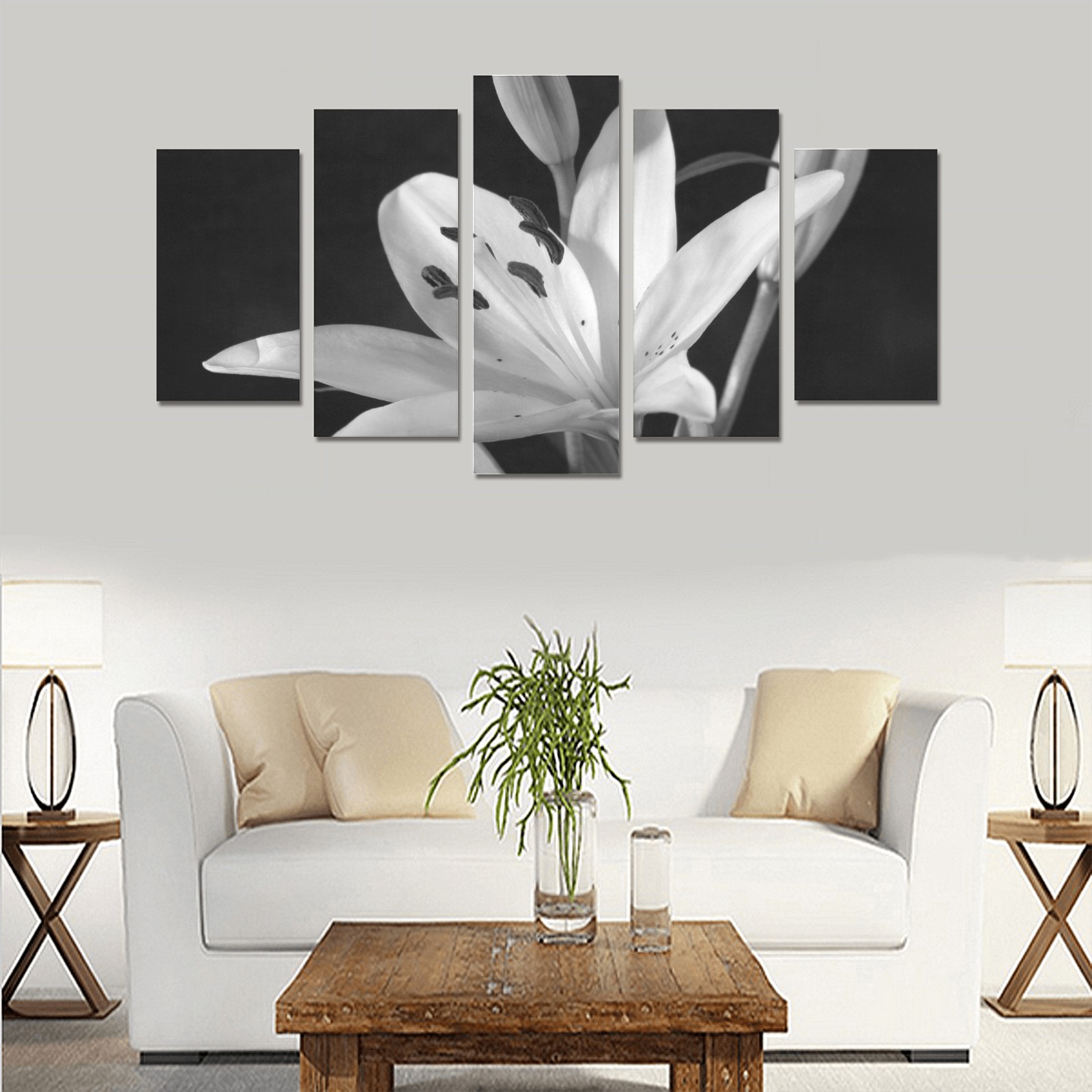 Black & White Single Lilly Photograph Canvas Print Sets A (No Frame)