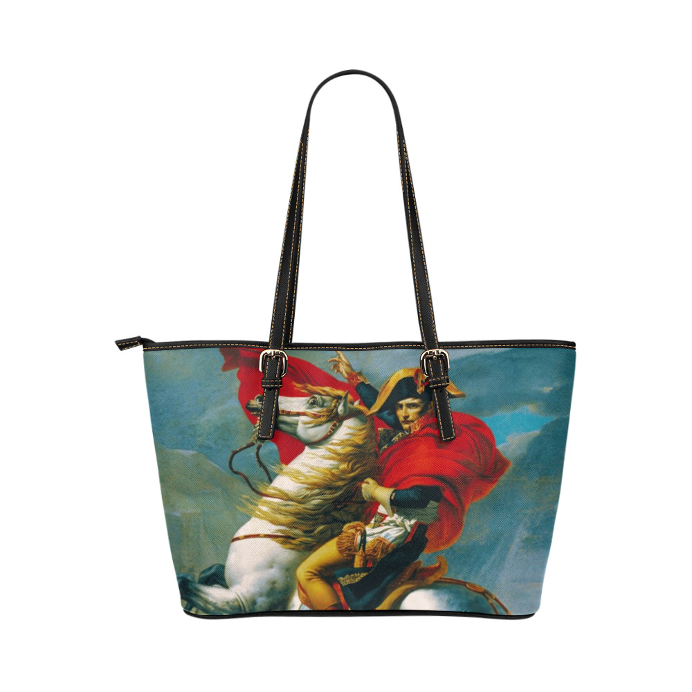 First Remastered Version of Napoleon Crossing The Alps by Jacques-Louis David Leather Tote Bag/Large (Model 1651)