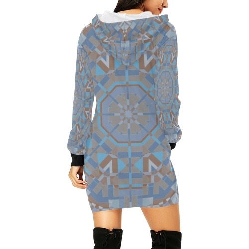 Gray and Brown Kaleidoscope Geometric All Over Print Hoodie Mini Dress (Model H27)