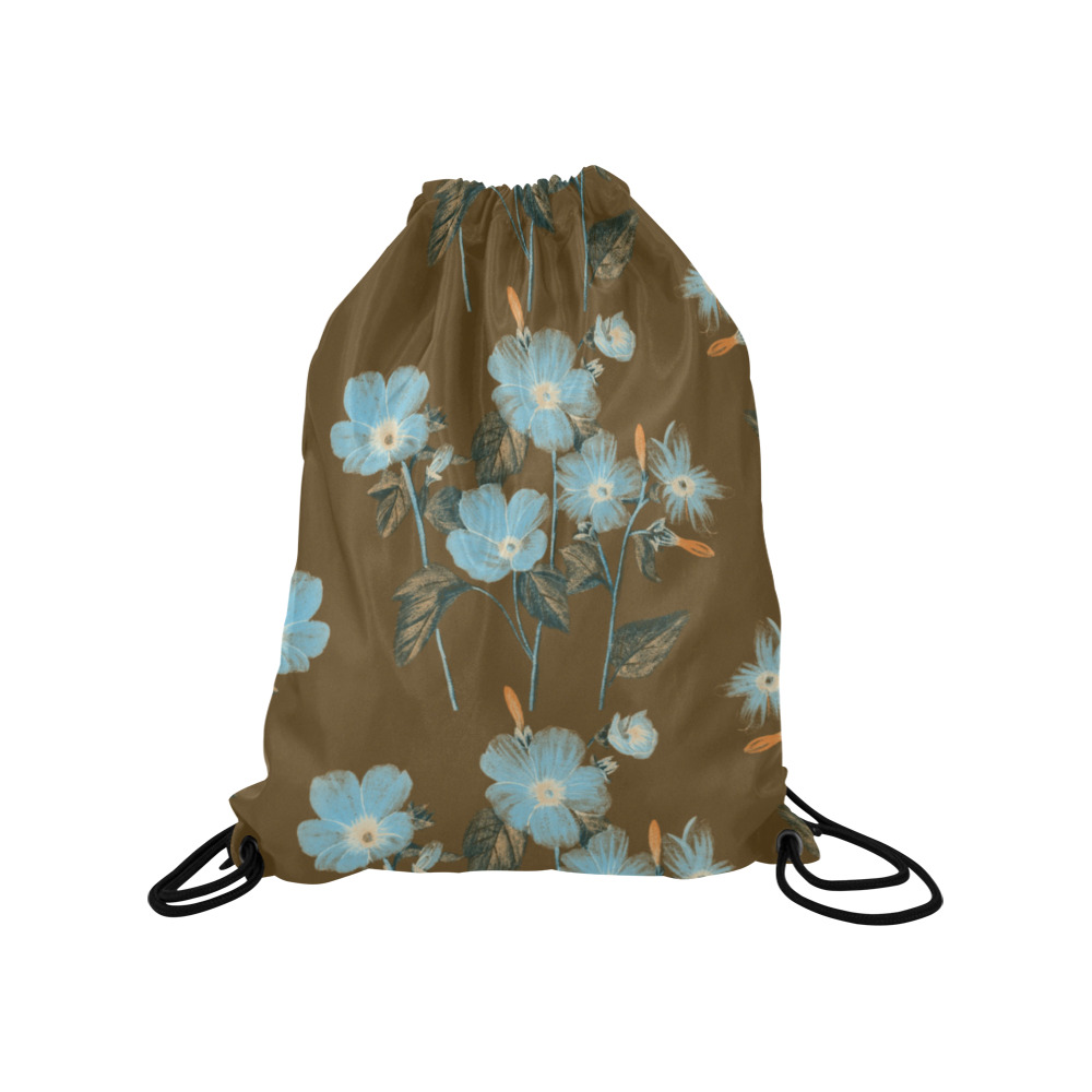 Rustic Blue Floral Bouquet Medium Drawstring Bag Model 1604 (Twin Sides) 13.8"(W) * 18.1"(H)
