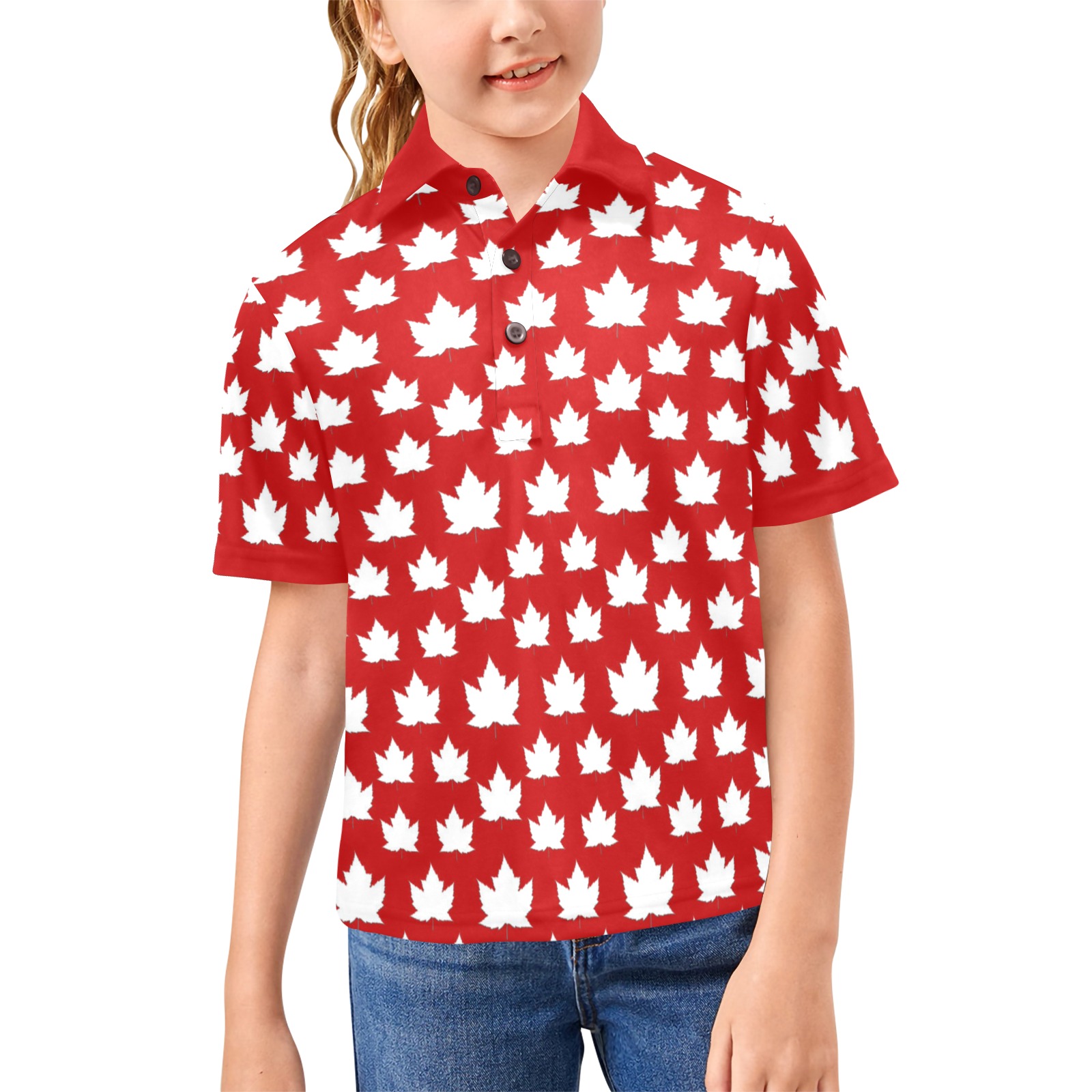 Cute Girl's Canada Team Golf Shirts Big Girls' All Over Print Polo Shirt (Model T55)