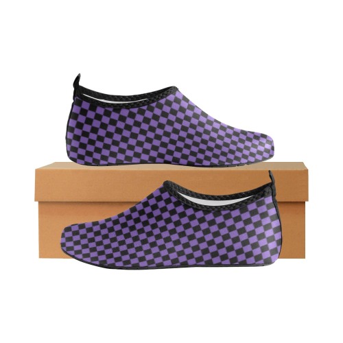 Checkerboard Black And Purple Women's Slip-On Water Shoes (Model 056)