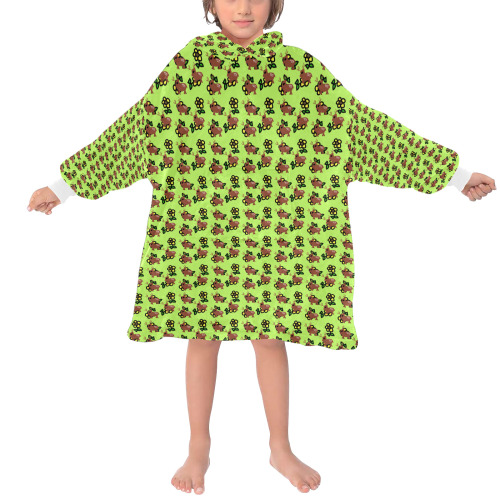 cute deer pattern green Blanket Hoodie for Kids