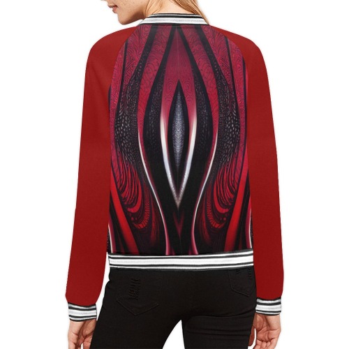 red and black circular pattern All Over Print Bomber Jacket for Women (Model H21)
