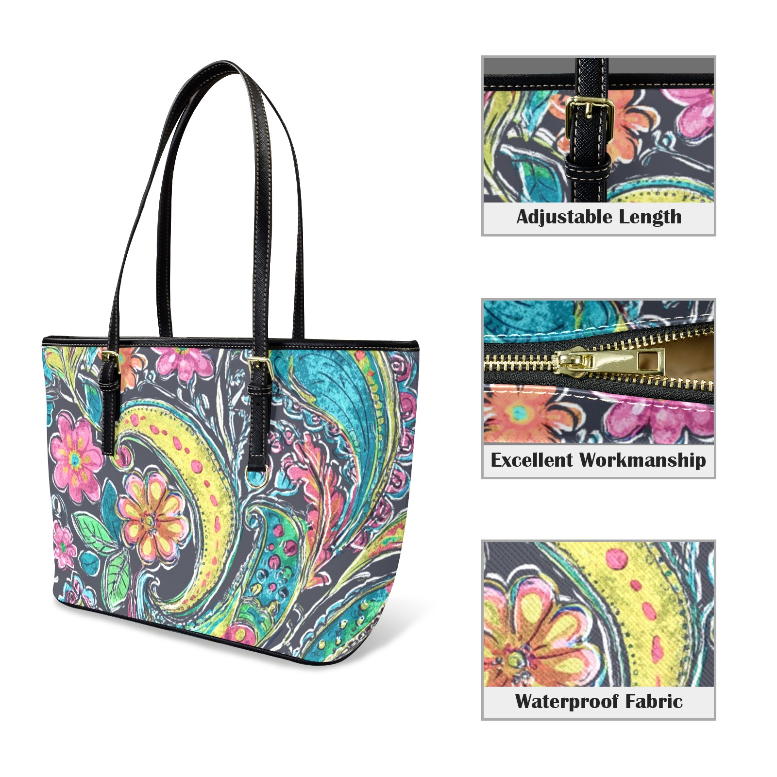 Paisley #1 Leather Tote Bag-Small (Front&Back Printing) (1651)