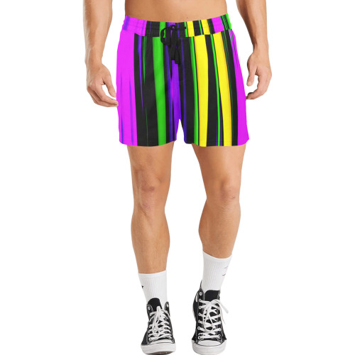 Mardi Gras Stripes Men's Mid-Length Casual Shorts (Model L50)