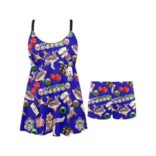 Las Vegas Gamblers Delight - Blue Chest Pleat Swim Dress (Model S31)