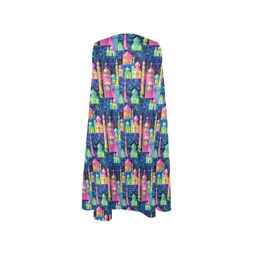 Whimsical Moroccan Print Colorful Arabesque Pattern Sleeveless A-Line Pocket Dress (Model D57)