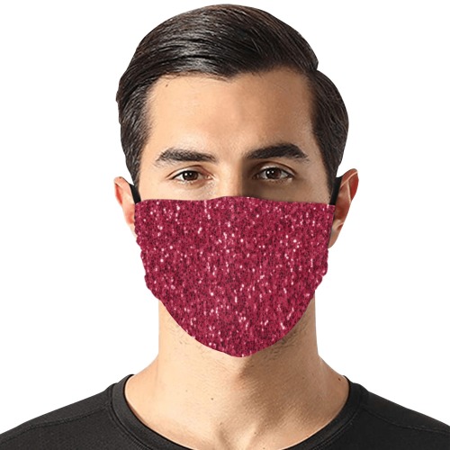 Magenta dark pink red faux sparkles glitter Flat Mouth Mask with Drawstring