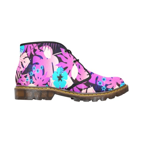 GROOVY FUNK THING FLORAL PURPLE Women's Canvas Chukka Boots (Model 2402-1)